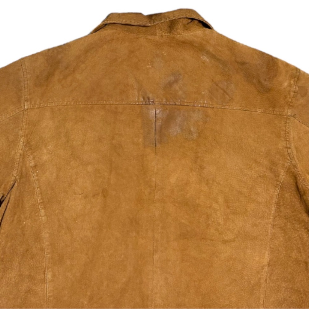 Vintage 90s Men’s Relaxed Fit Full Zip Nubuck Leather Jacket in Tan. Size Large - Picture 5 of 5